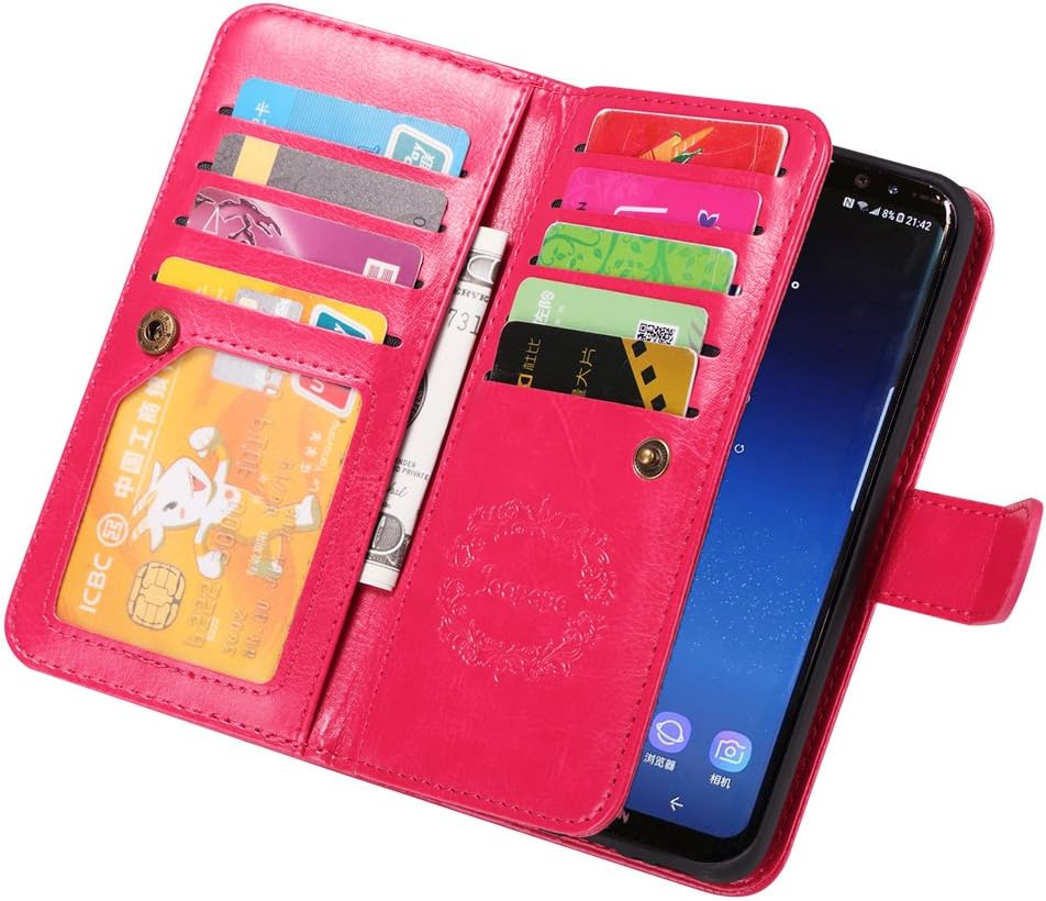 Samsung S8 Plus Case, Joopapa Galaxy S8 Plus Wallet case, Pu Leather Magnet Stand Wallet Credit Card Holder Flip Case Cover Built-in 9 Card Slots Case for Samsung Galaxy S8 Plus (Pink)