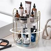 shuang qing Rotating Makeup Organizer for Vanity, High-Capacity Skincare Clear Make Up Storage Perfume Organizers Cosmetic Dresser Organizer Countertop 360 Spinning (Clear, 2 Tier)