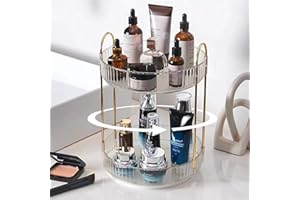 shuang qing Rotating Makeup Organizer for Vanity 2 Tier, High-Capacity Skincare Clear Make Up Storage Perfume Organizers Cosmetic Dresser Organizer Countertop 360 Spinning （Clear）