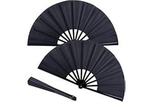 JOHOUSE 3 Pack 13-Inch Large Black Folding Fans – Clacking Fabric Hand Fans for Rave, Line Dancing, Boots on the Ground Events, Performances, Parties, and Bulk Gifts