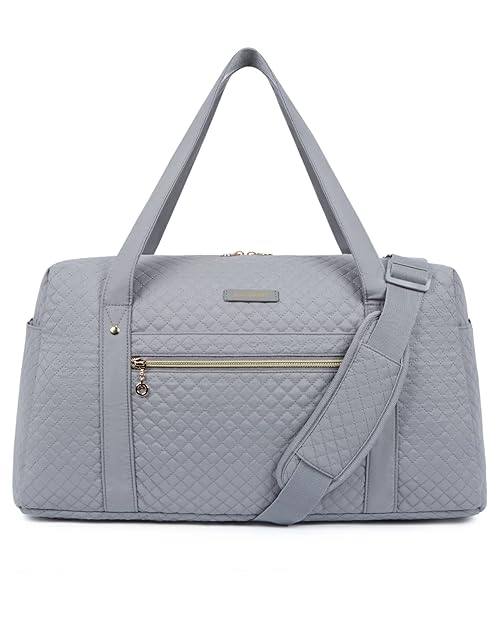Travel Duffle Bag, BAGSMART 31L Quilted Weekender Overnight Bag for Women with Laptop Compartment, Large Carry On Airport Bag with Wet Pocket & Shoe Bag for Business Trips, Sports (Grey)