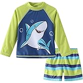 Toddlers and Baby Boys Rash Guard Swim Set for Boys Long Sleeve Bathing Suits with Swim Trunks Two Piece Swimwear