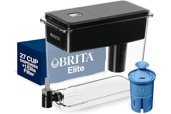 Brita Extra Large 27 Cup Filtered Water Dispenser with 1 Brita Elite Filter, Made Without BPA, UltraMax, Black