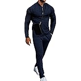 LecGee Mens 2 Piece Tracksuit Long Sleeve Zip Polo Shirts Set Jogging Casual Sweatsuit Athletic Outfits