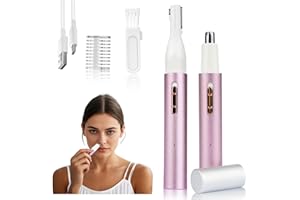 Mendaping Nose and Ear Hair Trimmer for Women Men,2 in 1 Painless Eyebrow Hair Trimmer with USB Rechargeable,Portble Waterproof Facial Hair Removal with Dual-Edge Blades for Smoother Cutting (Pink)