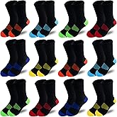 JAMEGIO Boys' Crew Socks 12 Pairs Cotton Athletic Socks for Toddlers Little Big Boys