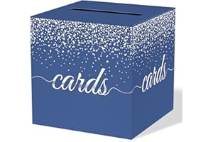 WNINK Blue Silver Cards Box, Cards Receiving Box For Birthday, Graduation, Wedding, Bridal or BabyShower,Anniversaries, Retirements, Engagement Party Decorations Supplies Money Box