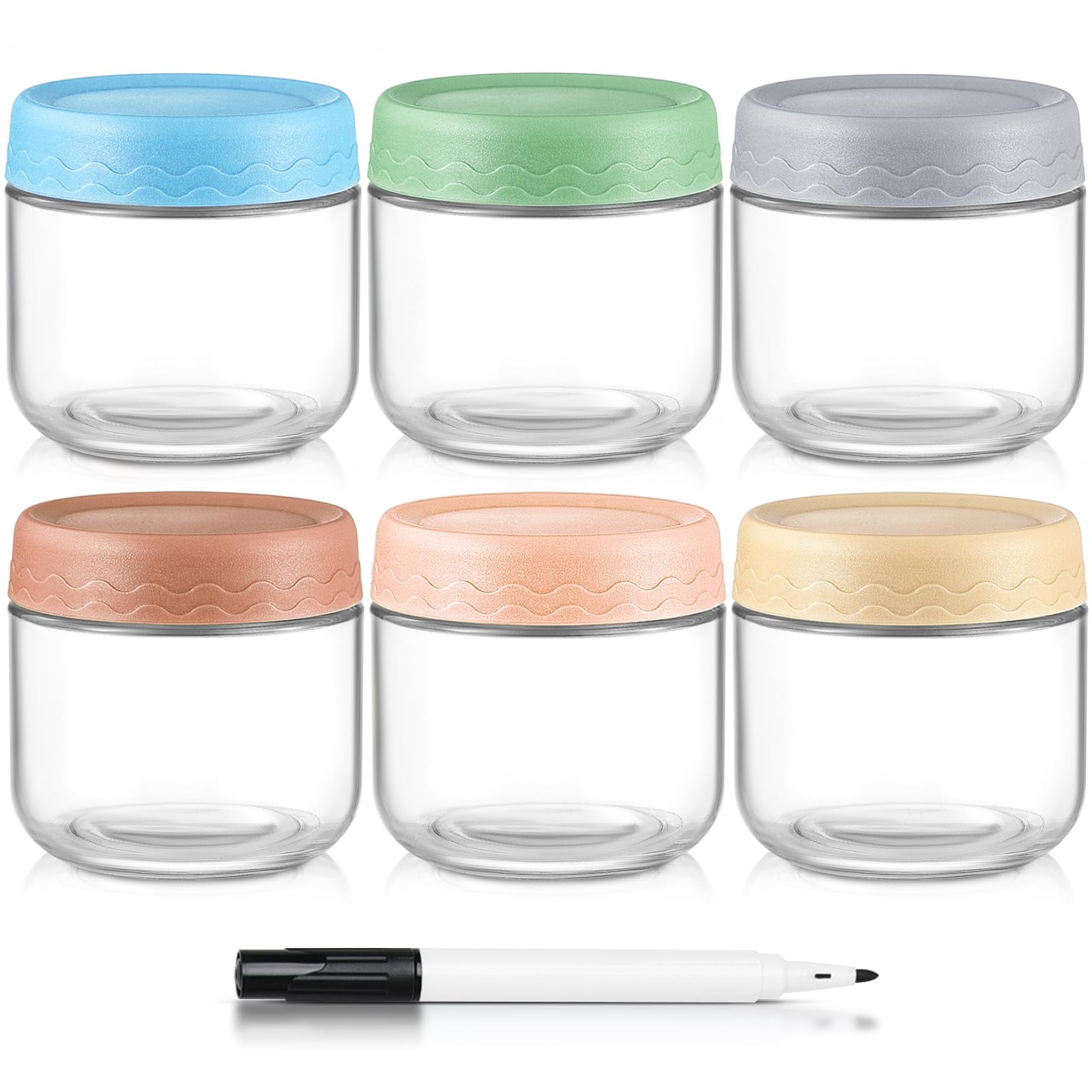 Photo 1 of DRKIO 10 Oz Overnight Oats Containers with Lids - 6 Pack Glass Storage Jars with Airtight Lids Wide Mouth Mason Food Jars Great for Meal Prep Salad Chia Pudding Snacks Yogurt Sugar Spice Cereal