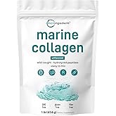 Micro Ingredients Marine Collagen Peptides Powder, 1 lb | Type I Marine Collagen + Natural Protein | Wild-Caught Fish Source | Unflavored | Pescatarian, Non-GMO