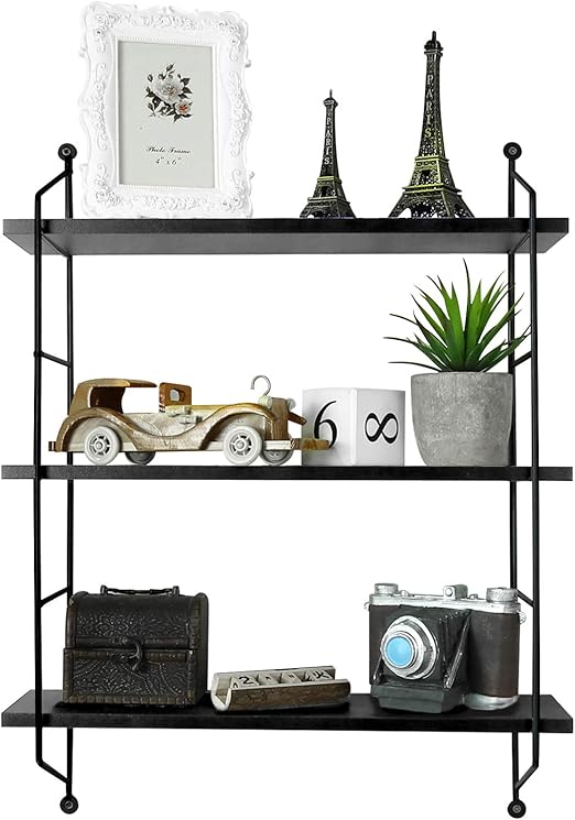 Amazon Com Himimi Industrial Wall Mounted 3 Tier Shelf Adjustable Wall Floating Storage Shelf Decorative Hanging Display For Bedroom Living Room Bathroom Kitchen Office And More Black Kitchen Dining