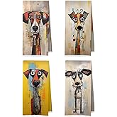 ERYBHKRTYH Whimsical Dog Kitchen Towels Set - Funny Dog Waffle Decorative Dish Towels, Whimsical Puppy Hand Towel, Abstract Puppy Tea Towel, 16x24 Inch