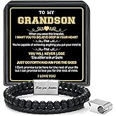 LUXEJEW Gifts for Men - Beaded Leather Bracelet 6mm Matte Agate Stone Bracelets for Men Dad Son Husband Boyfriend Grandpa Grandson Brother Uncle Nephew Adjustable Magnetic Clasp