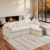 Korser 110" Cloud Sectional Couches for Living Room, Modern Modular Sectional Sofa with Ottoman, Boneless Cloud Couch with Comfy Deep Seats, Fluffy Chenille L-Shape Sofa Couch for Living Room, Beige