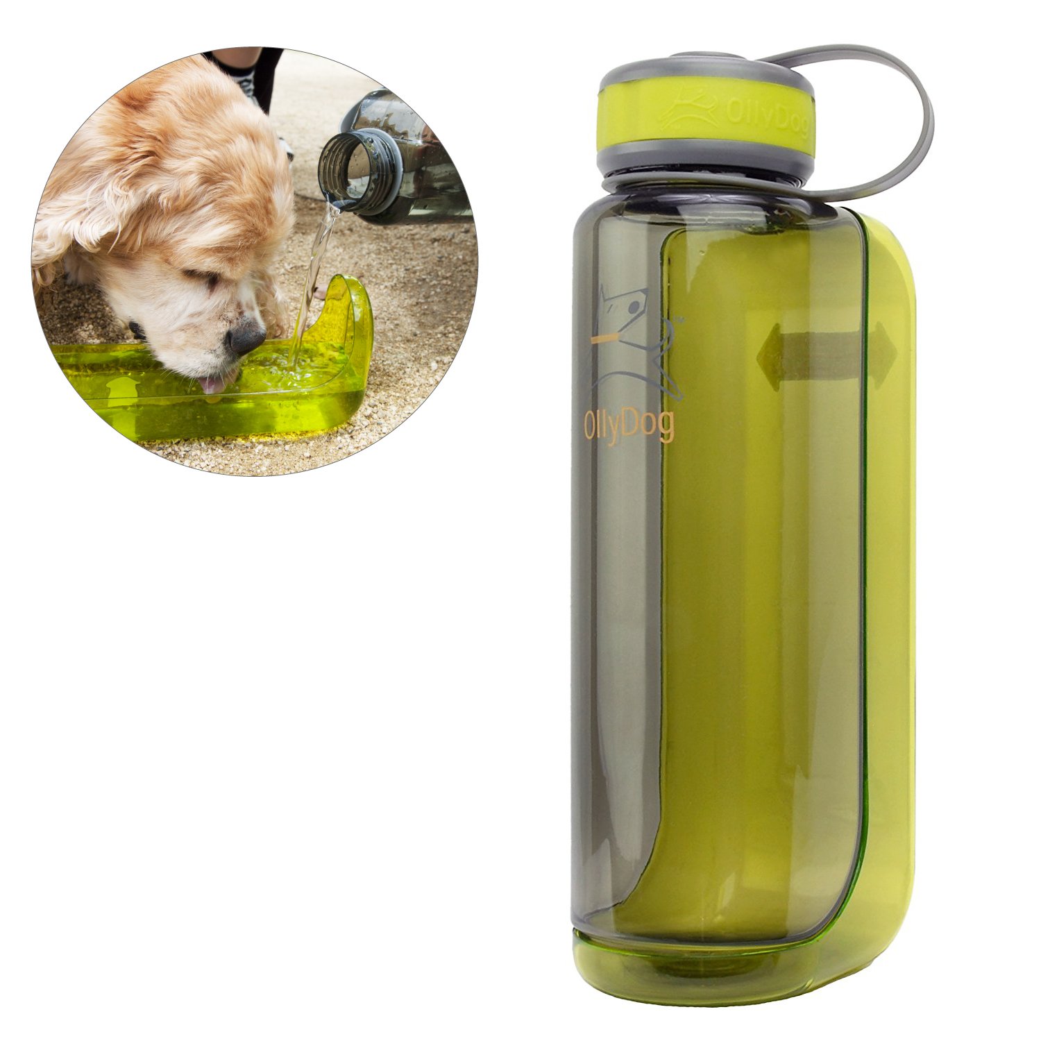 OllyDog Water Bottle, 1Liter, Smoke/Lime Sports Water Bottles Pet Supplies