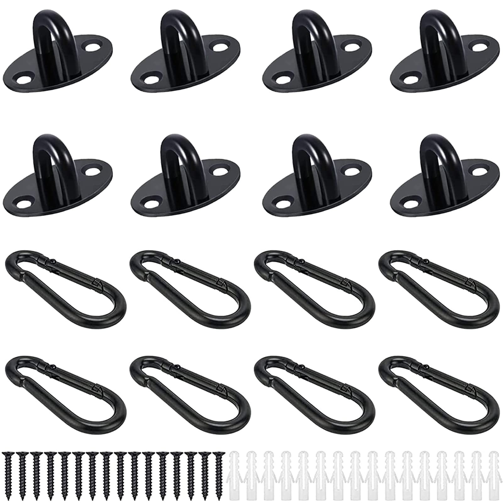 EGGMARCH 8 Pack Mini Ceiling Hooks Small Pad Eye Plate with Carabiner Clips and Screws, Anchor Plates U Hooks Door Eye Latch Cabinet Knobs Door Drawer Knobs Replacement for Hanging Plant Basket — image 1