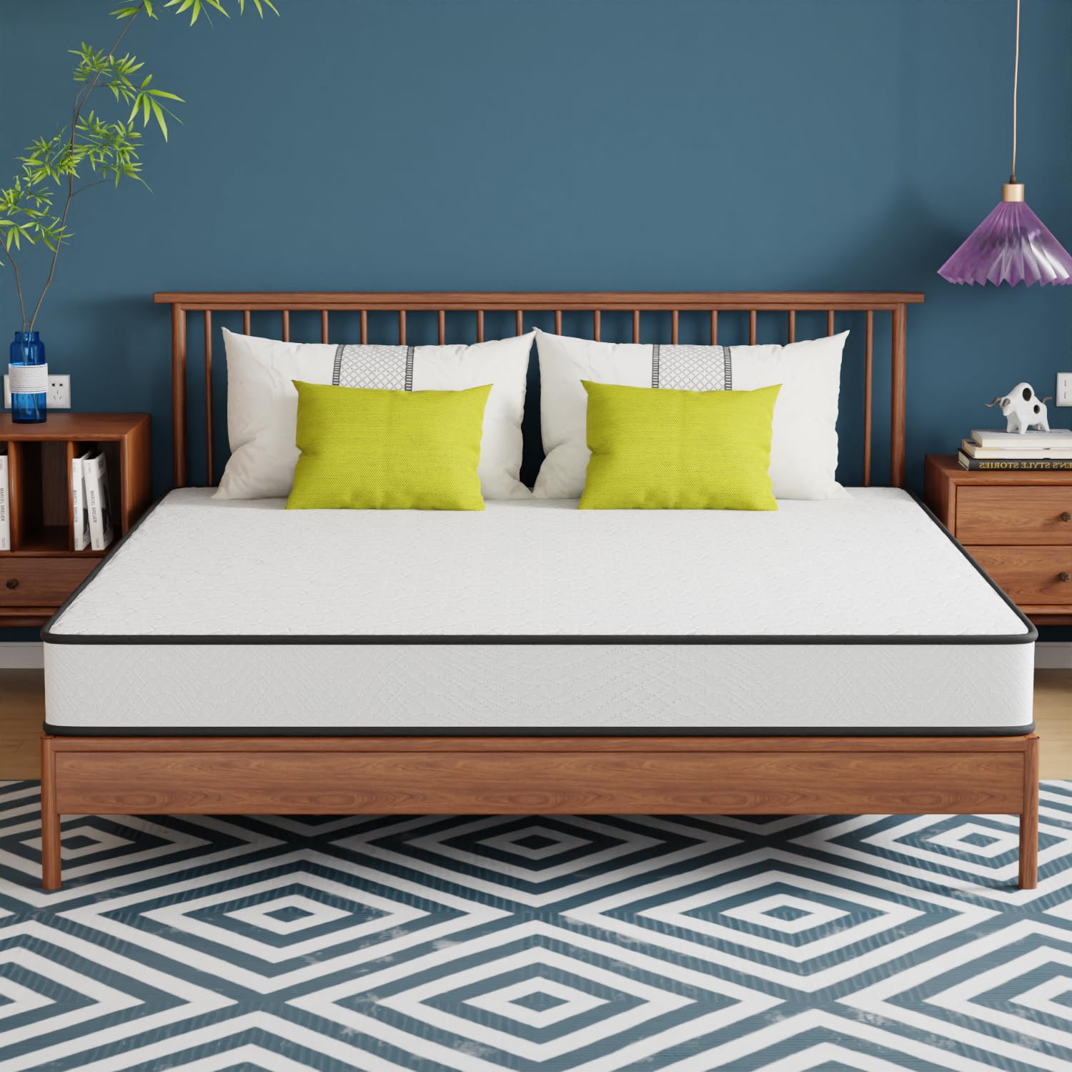 PayLessHere | 8 Inch King Mattress | Medium Firm Hybrid Mattress | White | with High-Density Foam and Breathable Cover | Pocket Spring Design, Pressure Relief | Bed in a Box, CertiPUR-US Certified Image