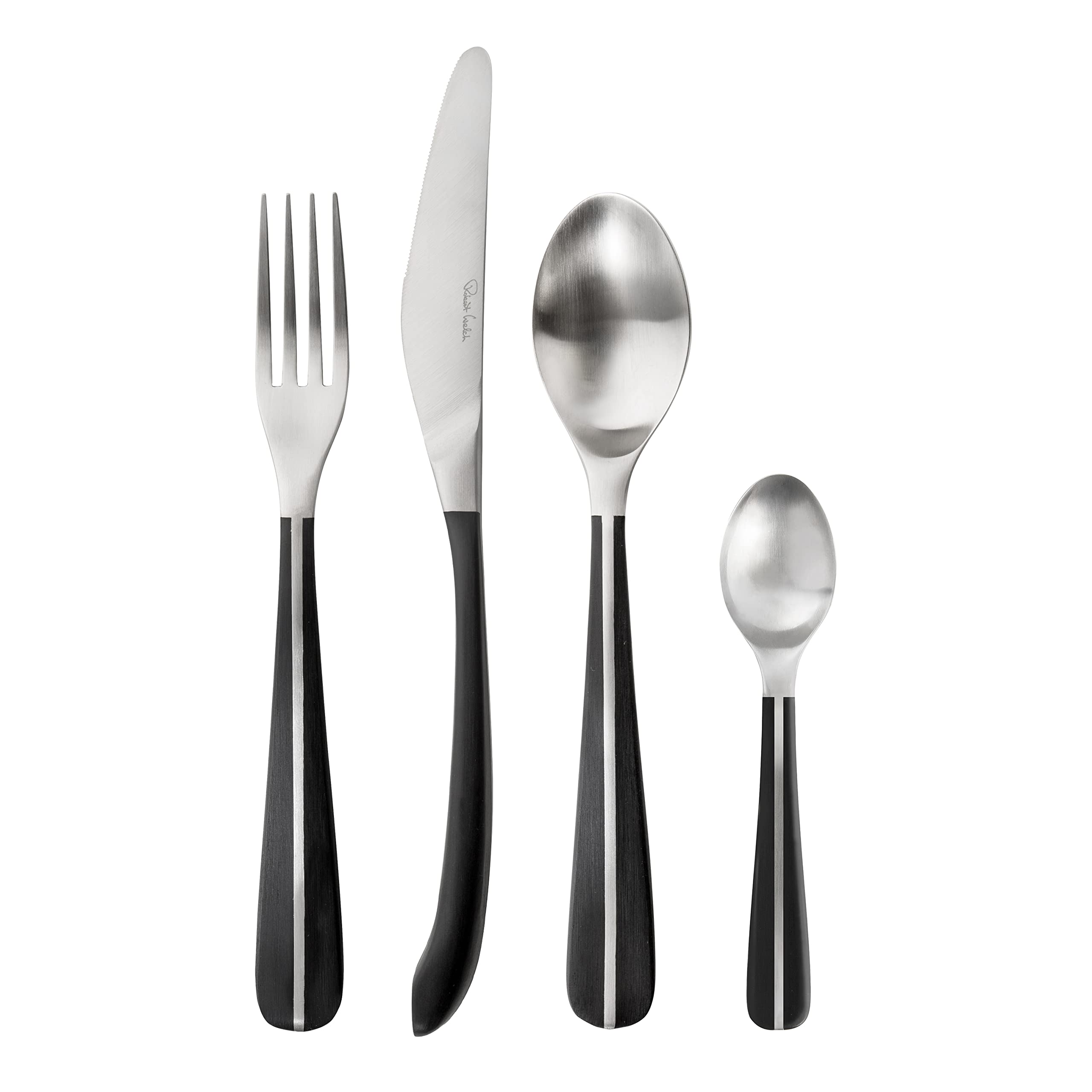 Robert Welch Contour Noir, 24 Piece Cutlery Set for 6 People. Black Handle. Made from Stainless Steel. Dishwasher Safe.