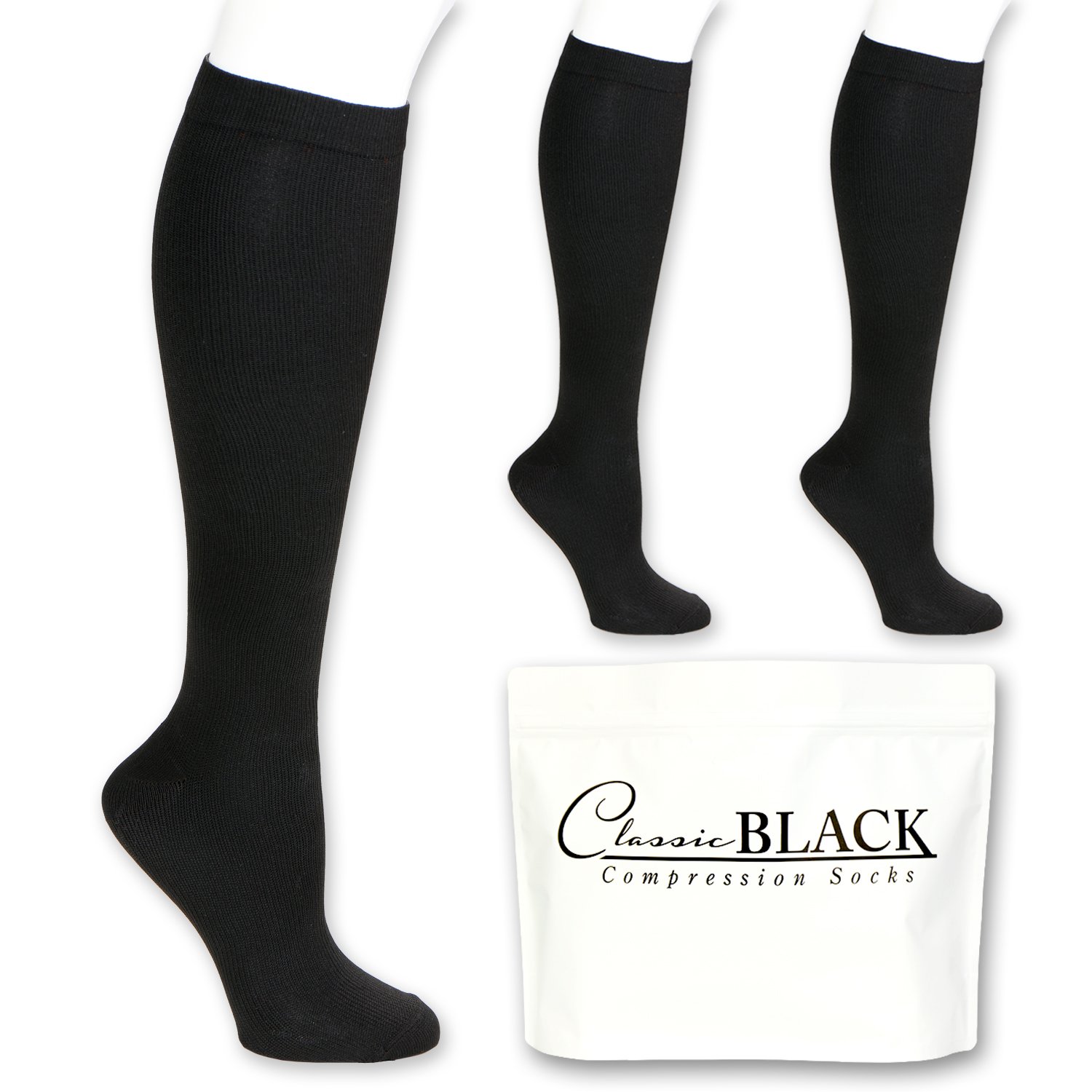 Classic Black Knee High Graduated Compression Socks 1520