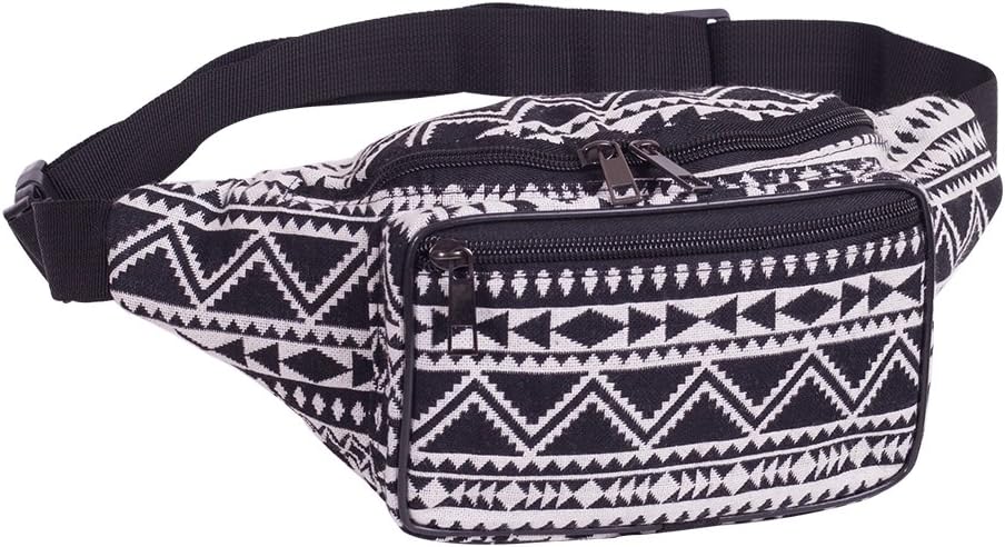 Fanny Pack Stripe 80s Waist Bags， iridescent Woven Tribal Print Waist pack for Travel,Rave Party,Trip,Festival