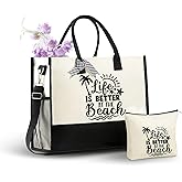 InnoBeta Beach Gifts for Women Canvas Tote Bag, Beach Themed Gifts for Women, Life Is Better at The Beach Bag with Top Zipper Closure and Shoulder Strap for Birthday, Mother's Day, Christmas