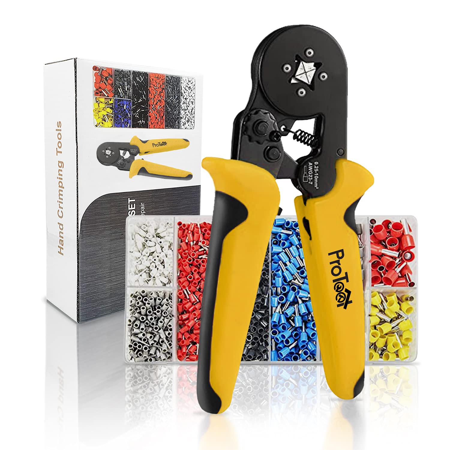 Crimping Pliers, Insulated Terminal 0.25-10 mm² with 1200 Pieces Cable Connector (Pliers + 1200 Ferrules)