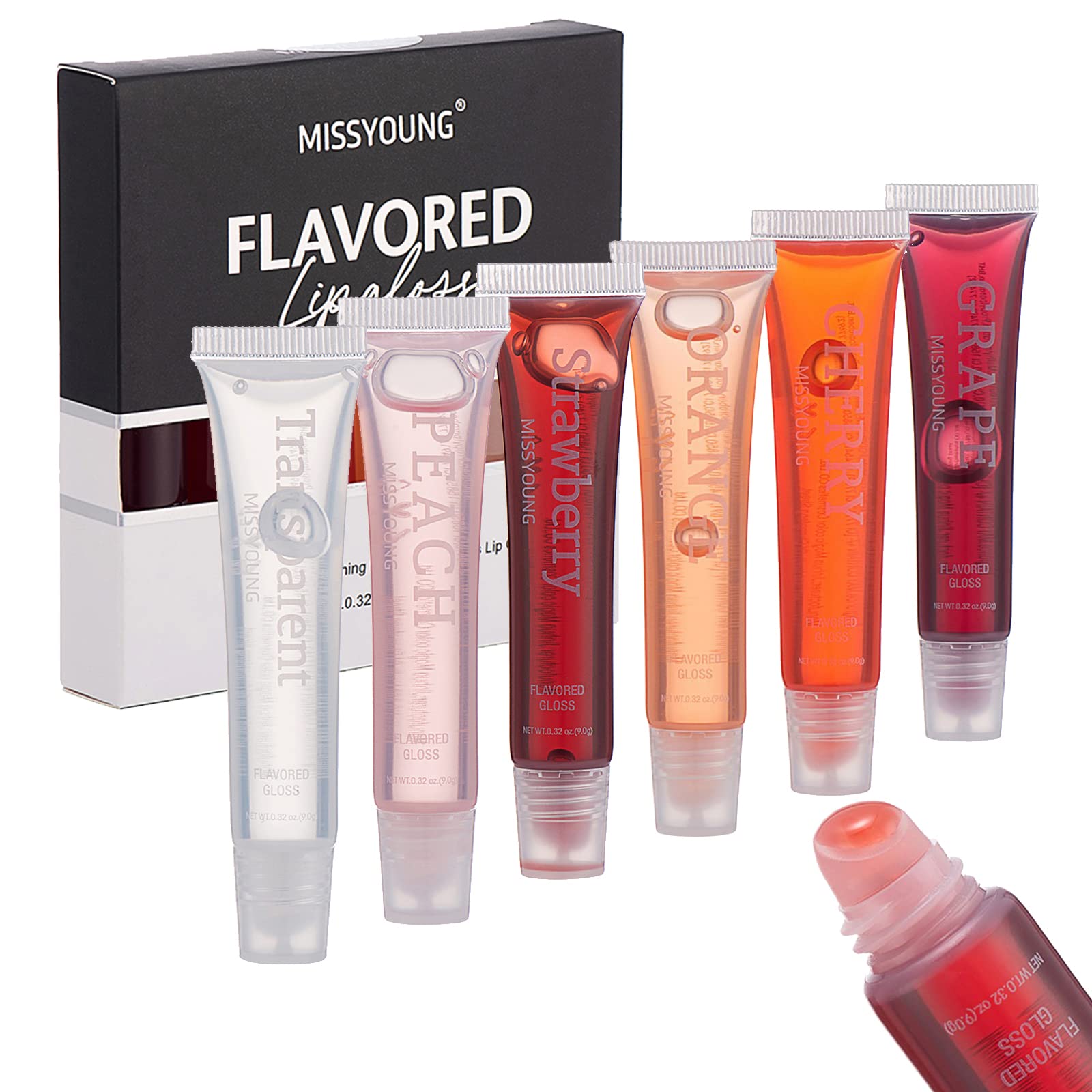 Holzsammlung 6 Pcs Hydrating Lip Oil Set, Fruit-Flavored Plumping Lip Oil, Long Lasting Lip Glow Balm Lip Care, Non Sticky Moisturizing Lip Gloss(Strawberry, Clear, Peach, Grape, Cherry, Orange)