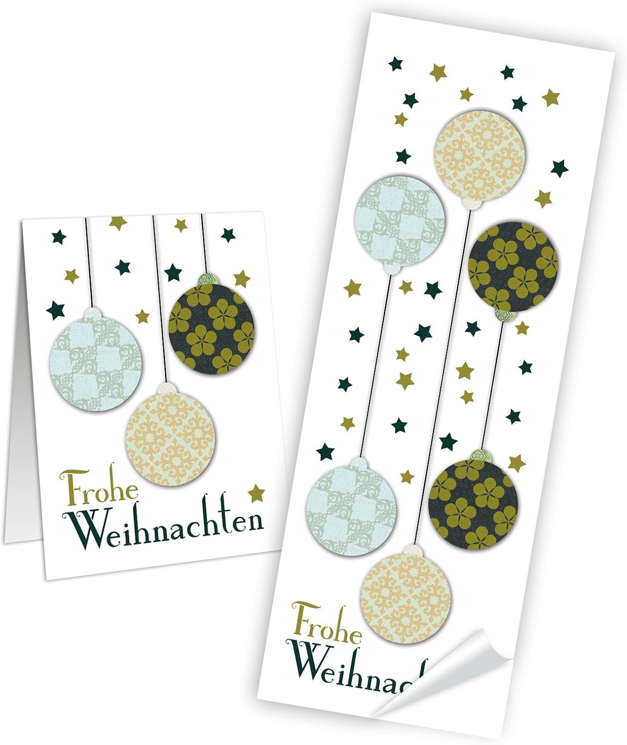 Logbuch-Verlag White Sticker Happy Christmas White Green Baubles Retro Shabby Christmas Sticker Packaging 100 Stück