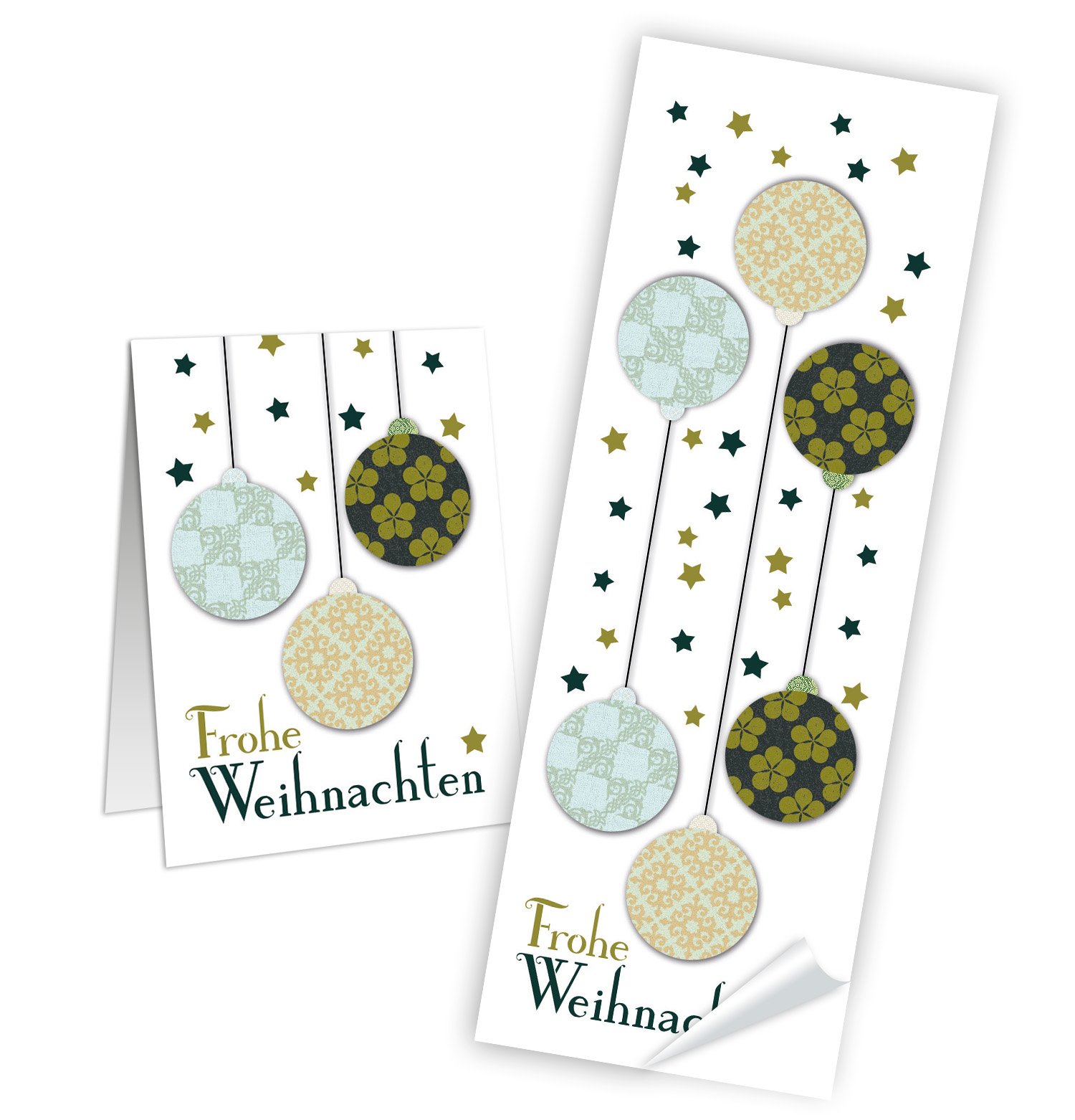 Logbuch-Verlag White Sticker Happy Christmas White Green Baubles Retro Shabby Christmas Sticker Packaging 100 Stück