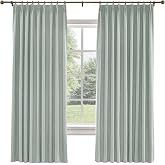 TWOPAGES Liz Linen Pinch Pleat Blackout Curtain 84 Inch Long for Bedroom | Linen Texture Room Darkening Curtain, Thermal Insulated Blackout Drapes with Hooks, Pale Blue Aqua, 52"Wx84"L, 1 Panel