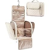 BAGSMART Toiletry Bag Travel Makeup Bag with Hanging Hook, Cosmetic Bag Make Organizer Case, Large Capacity Water-resistant Organizer for Toiletries Accessories Brushes Sponge, Beige