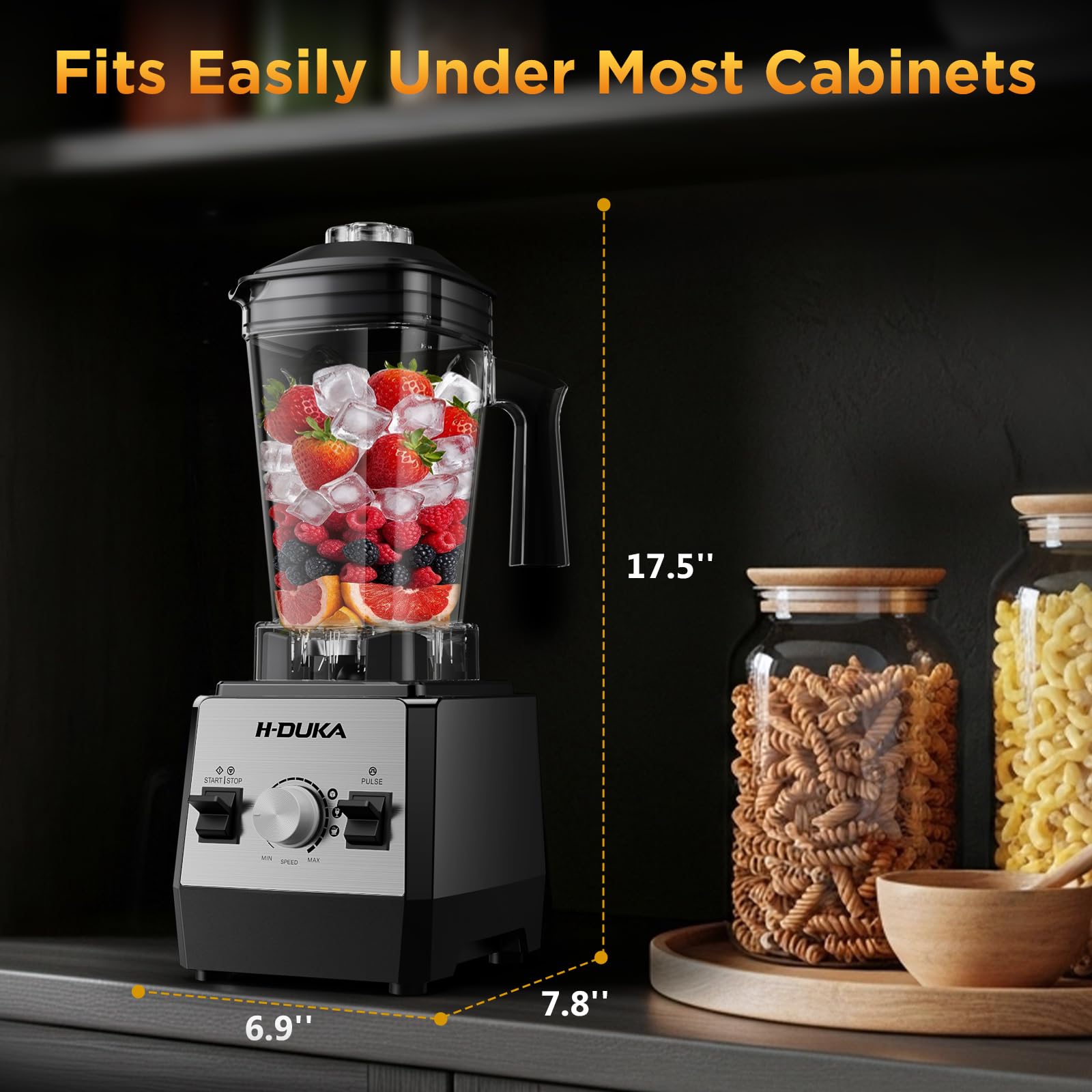 Licuadora para batidos H-Duka, potente licuadora para batidos de 1400 vatios, licuadoras de encimera de capacidad de 64 oz para cocina con recipiente sin BPA, trituración de hielo, bebidas congeladas, puré, batidos de proteínas