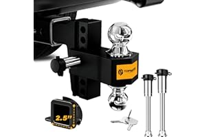TOPBEE Tow Hitch- Fits 2.5'' Receiver Only, 6'' Drop/Rise Drop, Dual Ball (2'' X 2-5/16''), Adjustable Aluminum Trailer Hitch for Heavy Duty Truck -18,500 Gtw with Trailer Locks