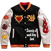 SOLY HUX Men's Letter Graphic Color Block Varsity Jacket Long Sleeve Y2k Streetwear Baseball Jacket