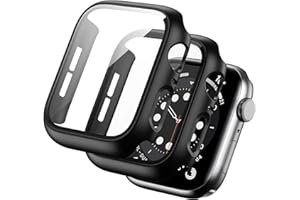 BHARVEST 2 Pack Hard PC Case Compatible with Apple Watch Series 3/2/1 42mm, Case with Tempered Glass Screen Protector Overall Bubble-Free Cover for iWatch Accessories, Black+Black