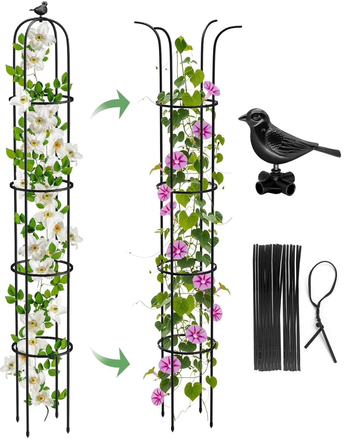MYMULIKE Trellis for Climbing Plants 189 cm/6.2 ft, Garden Obelisks for Climbing Plants Metal, Tower Obelisk Garden Trellis, Indoor Outdoor, Vegetable, Flowers