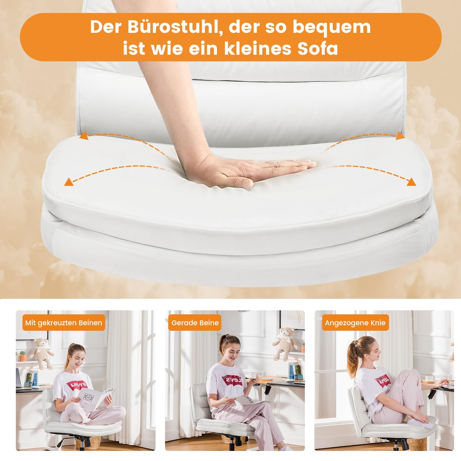 COMHOMA Bürostuhl, ergonomischer schreibtischstuhl mit Mesh, 2D-Kopfstütze, 4D-Armlehnen, Hohe Rückenlehne mit Wipp- & Feststell (90-125°), extra breite Sitzfläche, Belastbarkeit 180 kg, Schwarz 7