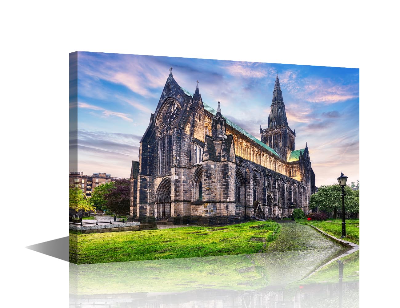 Glasgow Wall Art Cityscape Prints on Canvas Glasgow Cathedral Wall Paintings The High Kirk of Glasgow in Scotland Wall Decoration for Living Room Bedroom Framed 24"x16"