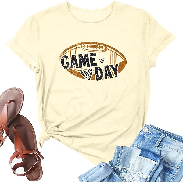 Game Day Graphic Tee For Women - Funny Football Sunday Shirt, Casual Short Sleeve O-Neck Top