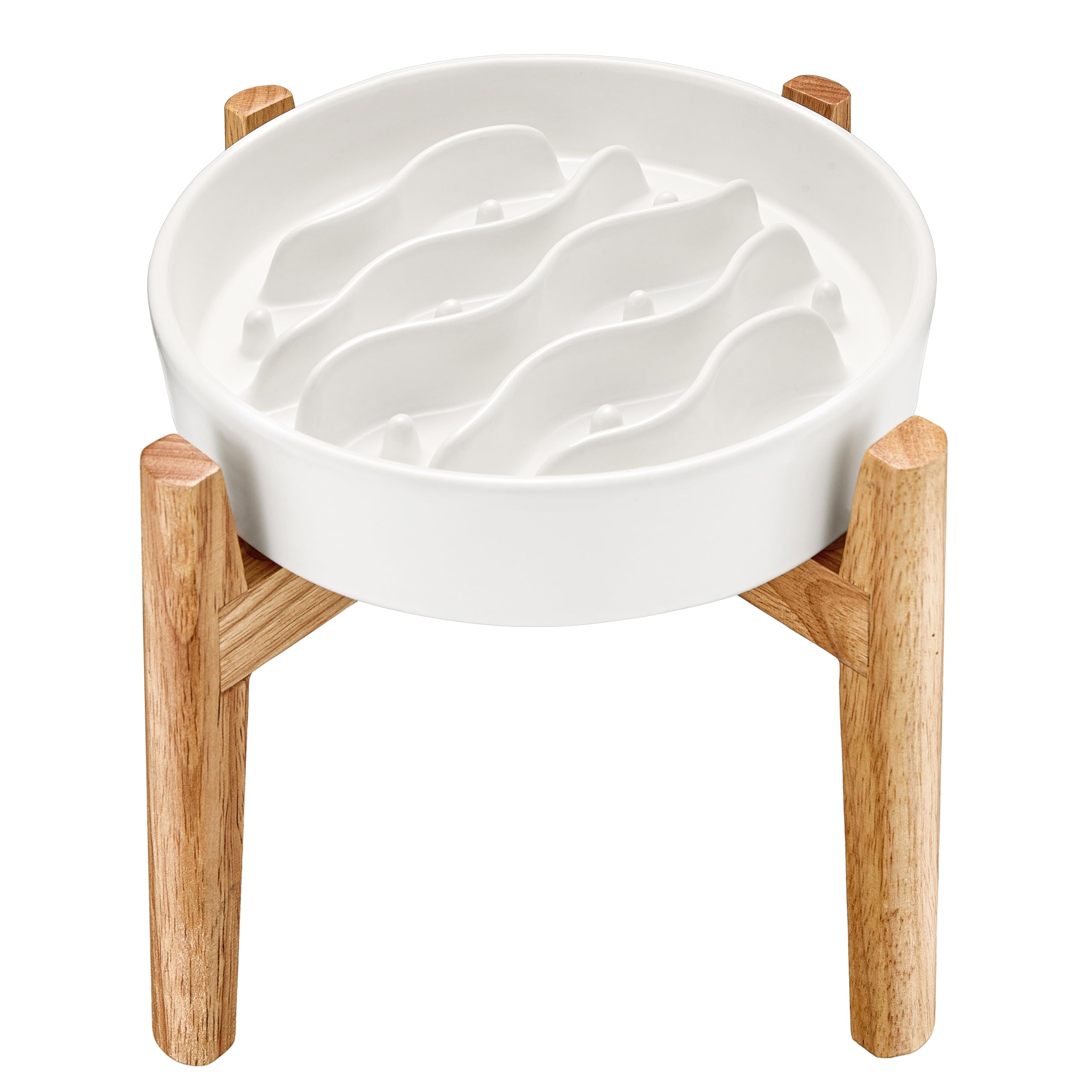 Photo 1 of Ceramic Slow Feeder Dog Bowls Elevated, 2.0 Cups Dog Slow Feeder for Medium and Large Dogs, 30oz, 8in, White