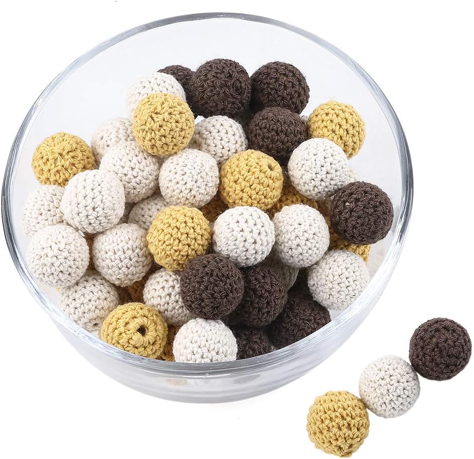 Promise Babe Wooden Beads Crochet Mixed Colour 20 mm 10 Piece DIY Grain Teething Ring Wooden Baby Teether Toy Care Jewellery Accessories