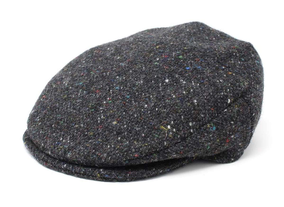 Hanna Hats Men's Donegal Tweed Vintage Cap (Charcoal Fleck, XXLarge)