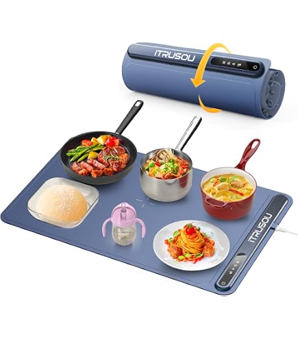 Temp Master Adjustable Food Warming Mat - Portable Electric Tray With Timer & 3 Heat Settings (White) - View #6