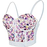 ELLACCI Women's Sexy Rhinestone Bustier Crop Top Club Party Glitter Corset Top Bra Purple