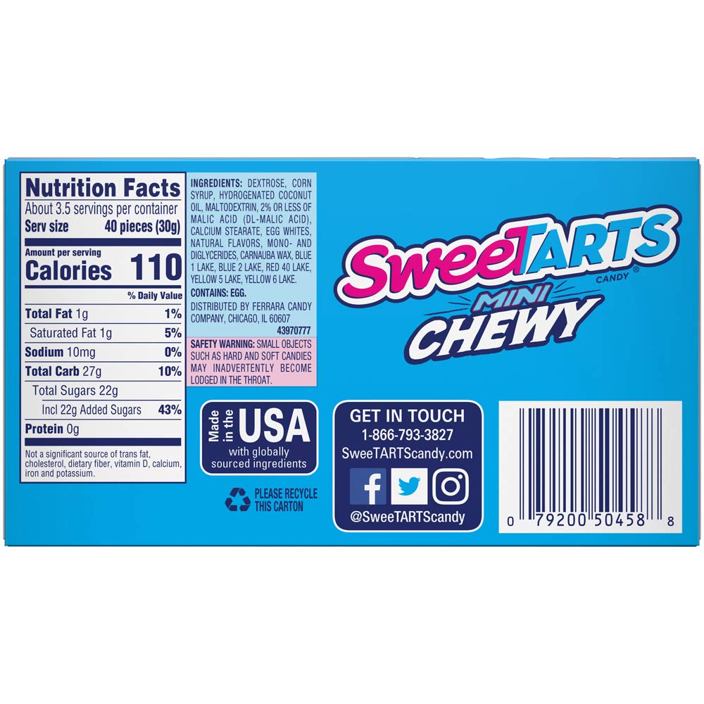 SweeTARTS Mini Chewy Candy Theater Box, 3.75 Ounce, Pack of 12 : Fruit Flavored Candies : Grocery & Gourmet Food