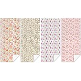 4 Pack Vintage Towels for Bathroom, Beach Towel, Microfiber Lightweight Beach Towels Oversized, Towel Accessories for Christmas Halloween Pool Travel 32x71 Inch, Little Flower Floral Orange Pink