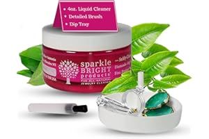 Sparkle Bright All-Natural Jewelry Cleaner - Liquid Jewelry Cleaner Jar (4oz.) with Lift Tray and Detail Brush