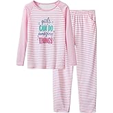 Cozchique Pajamas for Girls - Pink Wave Striped Long Sleeve PJ Set Ultra Soft Jammies Size 6-18