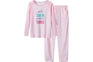 Cozchique Pajamas for Girls - Pink Wave Striped Long Sleeve PJ Set Ultra Soft Jammies Size 6-18
