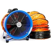 Sewinfla 12-inch 520W Utility Blower, High Velocity Low Noise Portable Exhaust Fan 3350 r/min with 16.5ft PVC Flexible Duct Hose, Heavy Duty Cylinder Ventilator for Home &amp; Workplace Fume Ventilation