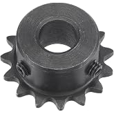 uxcell 15 Tooth Roller Sprocket B Type, #25 Chain, Single Strand 1/4" Pitch, 10mm Bore Black Oxide C45 Carbon Steel with Set Screws for ISO 04C